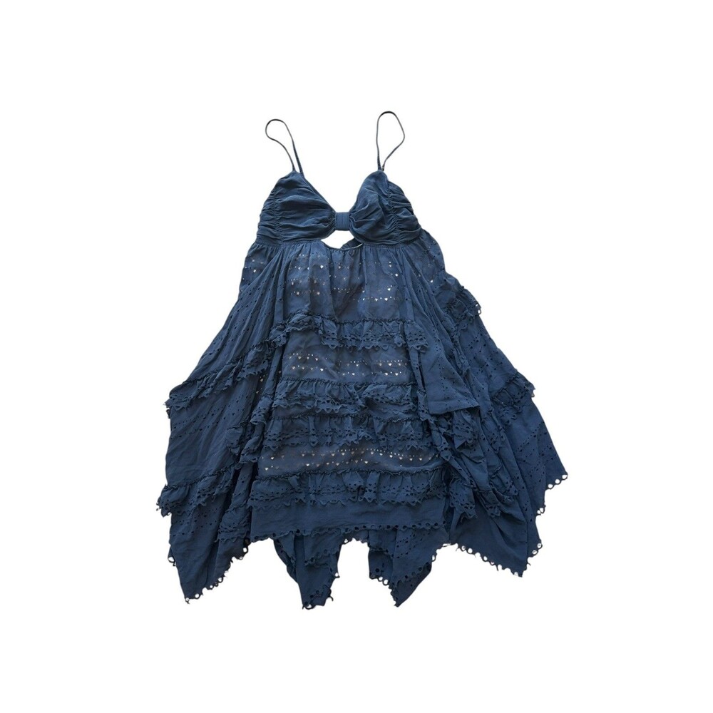 3.1 Phillip Lim Silk Eyelet Tiered Mini Dress Navy Blue 4